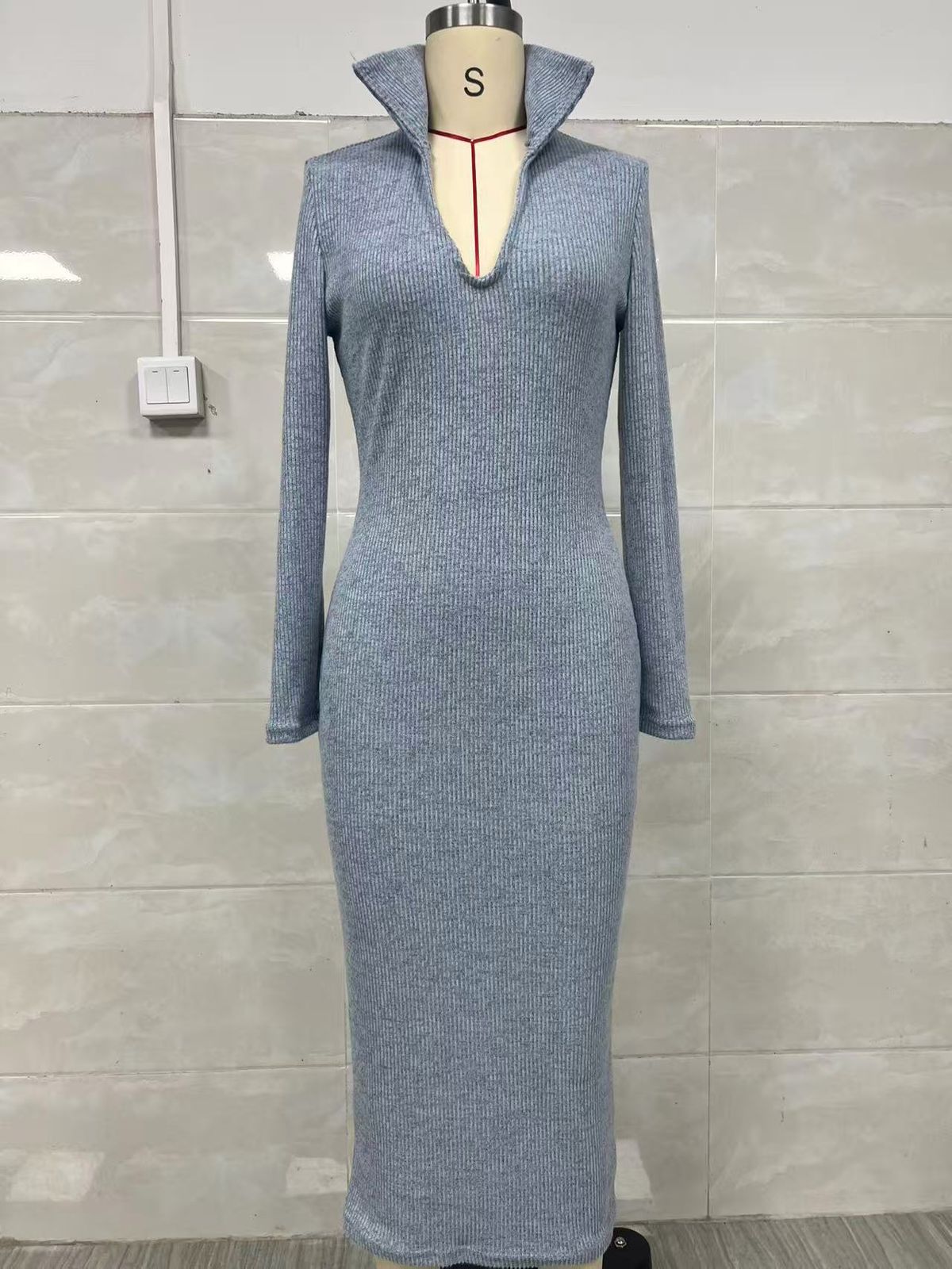Elegant High-Neck Bodycon Dress With Belt – Knee-Length Office & Evening Dress (Black/Gray/Wine/Beige, S/M/L/XL/XXL/XXXL)_ecoleips.com