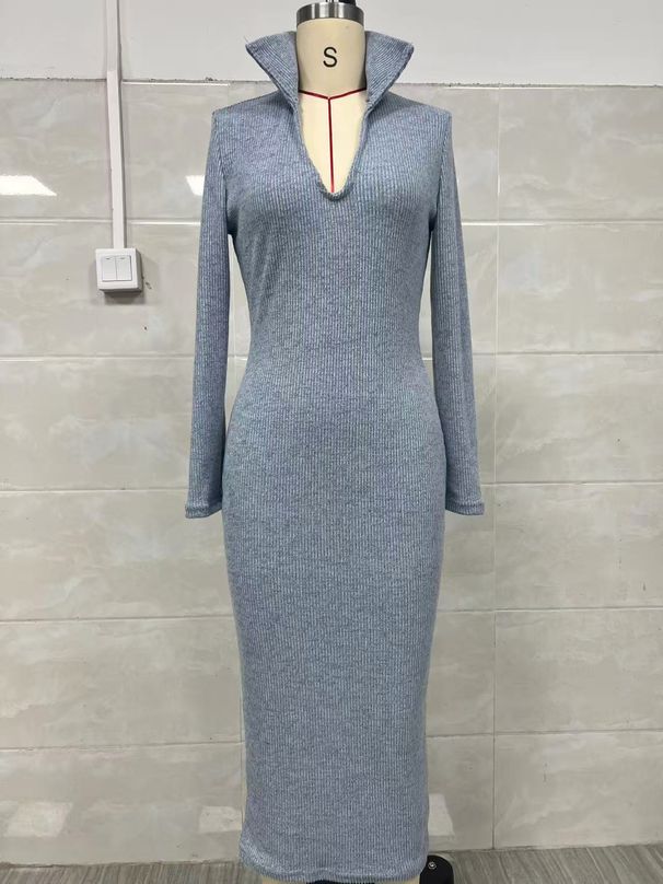 Elegant High-Neck Bodycon Dress With Belt – Knee-Length Office & Evening Dress (Black/Gray/Wine/Beige, S/M/L/XL/XXL/XXXL)_ecoleips.com