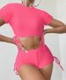 Women's Clothing Solid Color Conservative Short Sleeved Lace Up Split Swimsuit Women's Beach Bikini Two Piece Swimsuit_ecoleips.com