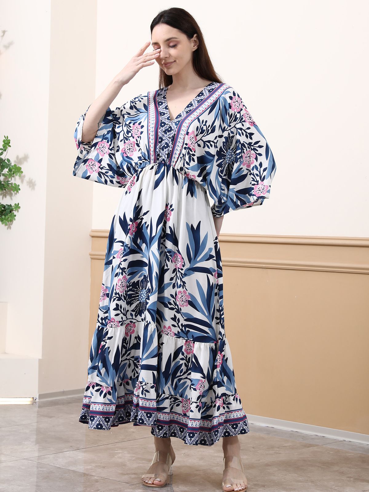 Women's Clothing Positioning Printed Dress Loose A Line Long Skirt Beach Cover Up Holiday Long Skirt_ecoleips.com