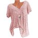 New Cross-border European American Women's Clothing 2019 Summer Hot-selling V-neck Loose Short-sleeve Printed T-shirt On_ecoleips.com