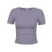 Spring And Summer Seamless Knitted Slim Sports Short-sleeved T-shirt Women's Elastic Tight Top Waist Yoga Clothes_ecoleips.com