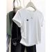 Summer Round-Neck Double-Sided Pleated T-Shirt For Women's Wear, Korean-Style Red Heart-Shaped Embroidered Whitening Pur_ecoleips.com