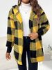 Women's Longline Plush Hooded Cardigan With Pockets - Cozy Fall Winter Fleece Open Front Coat In Checkered Pattern, Loose Fit Streetwear_ecoleips.com