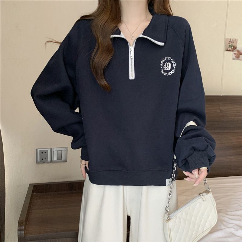 Real Shot Foreign Trade Women's Thin Sweatshirt With Embroidered Half-zip Polo Collar, Made Of Chinese Cotton And Milk_ecoleips.com