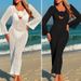Women's Slim Fit Long Dress V Neck Three Dimensional Floral Print Sexy Hollow Out Backless Strappy Cover Up Beach Dress_ecoleips.com