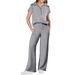 European American Foreign Trade 2024 Spring-summer Casual Sports Set: Zip-up Short-sleeve Sweatshirt And Wide-leg_ecoleips.com