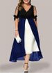 Spring/Summer New Women's V-neck Spliced Fake Two Piece Irregular Mid Sleeve Dress_ecoleips.com