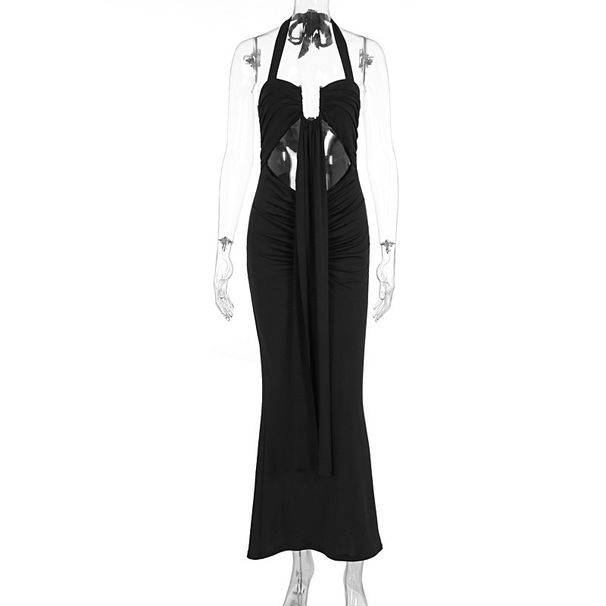 Sexy Lace Up Halter Neck Strappy Flowy Ribbon Dress Elegant Backless Summer Party Dress For Women_ecoleips.com