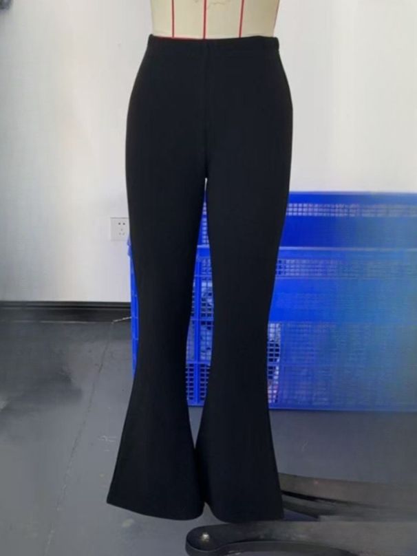 K New Fashionable Retro Thousand Bird Grid High Waist Slim Fit Floor Dragging Casual Micro Pull Up Pants_ecoleips.com