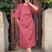 Spring Summer Women's Puff Sleeve O Neck A Line Dress Office Formal Work Attire Fashion_ecoleips.com