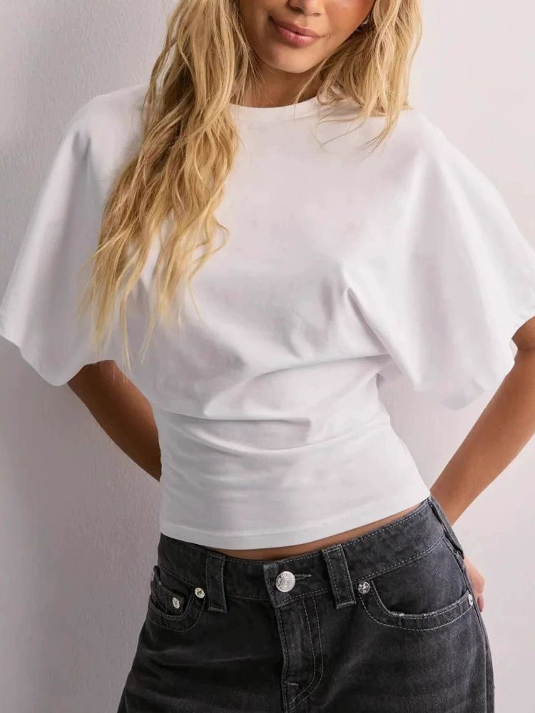 Korean Style Women's Short Sleeve T-Shirt round Neck Pullover Solid Color Loose Fit Versatile Top 2025 New Arrival_ecoleips.com