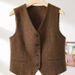 Aria Basics Shanli Dadi Autumn/Winter British Retro Style Equestrian Vest For Women, New Versatile Fashionable Coffee Color Popular_ecoleips.com