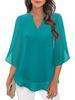 Women's Clothing Casual V Neck Chiffon Shirt Petal Sleeves Loose Fit Summer Top Elegant Fashion_ecoleips.com