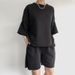 Women's Casual Two Piece Set Short Sleeve round Neck Tie Shorts Loose Fit European American Style New 2025_ecoleips.com