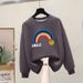 Women's Loose Fit Fleece Lined Thickened Sweatshirt European American Style Autumn Winter New Rainbow Letter Pure Cotton Top_ecoleips.com