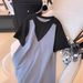 Women's Clothing Fat Girl Loose Slim Stitching Contrast Color Two Piece Dress YD2647_ecoleips.com