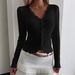 K New V-neck Lace Patchwork Anti-crease Cardigan T-shirt Long-sleeved Women's Top_ecoleips.com