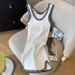 Women's Clothing Short Skirt Contrast Color Sleeveless Vest Suspender Knitted Skirt_ecoleips.com