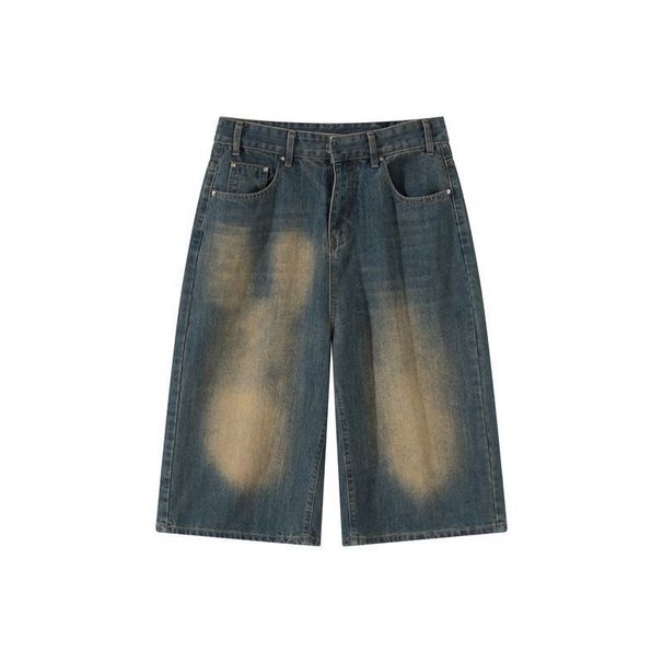 Women's American Retro Distressed Blue Cropped Jeans Summer Thin Loose Fit Mid-Length Over The Knee Wide Leg Shorts_ecoleips.com