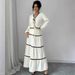 Women's Clothing Lace Layered Pleated Lantern Sleeve Bow Shirt And Skirt Suit For Women_ecoleips.com