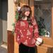girl Korean Style Loose Slimming Round Neck Super Popular Long Sleeve Snowflake Christmas New Year Sweater For Women_ecoleips.com