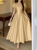 ZANZEA Elegant Chic Women Satin Wedding Guest Party Long Dresses Square Neck Short Puff Sleeve Fitted Waist A-Line Dress S-3XL_ecoleips.com