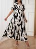 Women's Clothing Fashion Digital Printing V Neck Waist Elegant Temperament Women's Dress_ecoleips.com