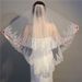 Elegant Double-Layer Wedding Veil With Comb – Sparkling Lace Trim Bridal Headpiece (60-80cm, Ivory/White)_ecoleips.com