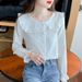 Spring And Autumn 2026 New Doll Collar Top French Jacquard Pure Cotton Shirt Women's Long Sleeve All-Cotton Blouse_ecoleips.com
