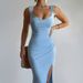 2025 Summer New Fashion Elegant Sleeveless Backless Tie Slim Fit Split Dress For Women_ecoleips.com