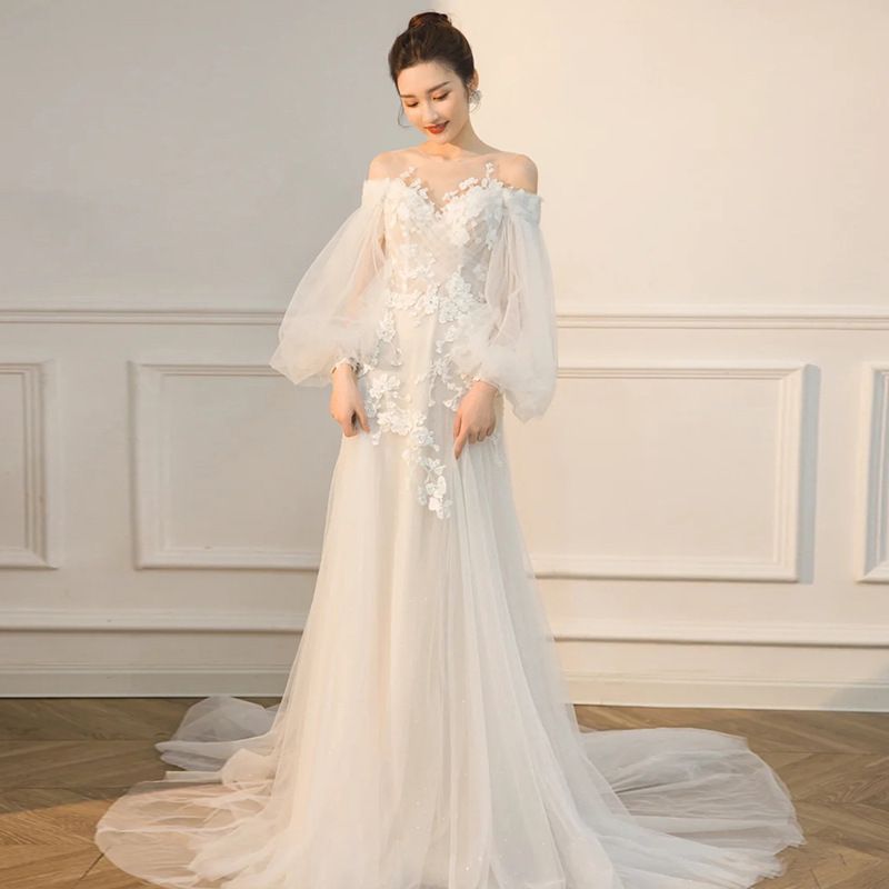 Elegant French Style Light Wedding Dress High End Feel Forest Style Super Fairy like Bride Dress with Small Train for Leaving And Welcoming Guests_ecoleips.com