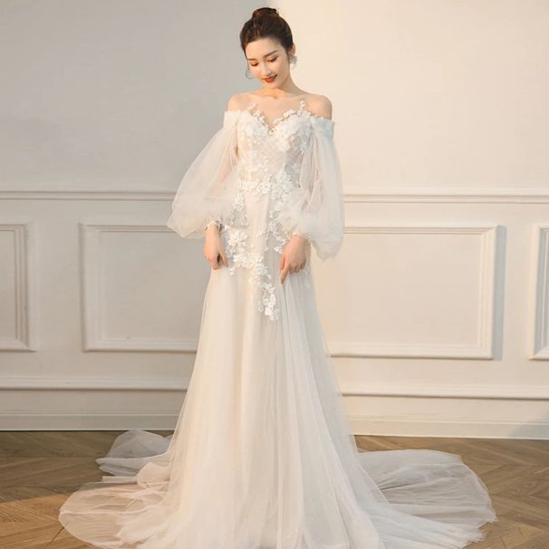 Elegant French Style Light Wedding Dress High End Feel Forest Style Super Fairy like Bride Dress with Small Train for Leaving And Welcoming Guests_ecoleips.com