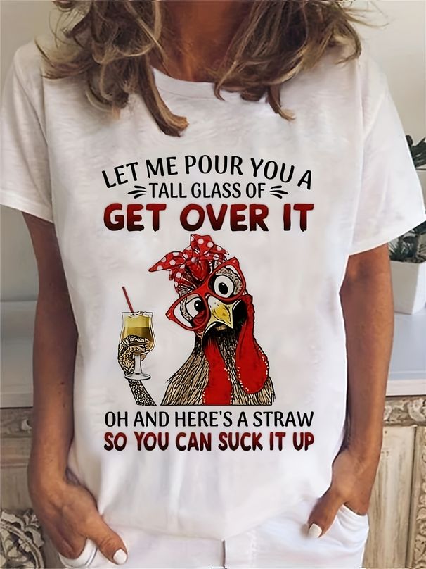 Cartoon Chicken Print T-Shirt Casual Short Sleeve Top For Spring & Summer Women's Clothing_ecoleips.com