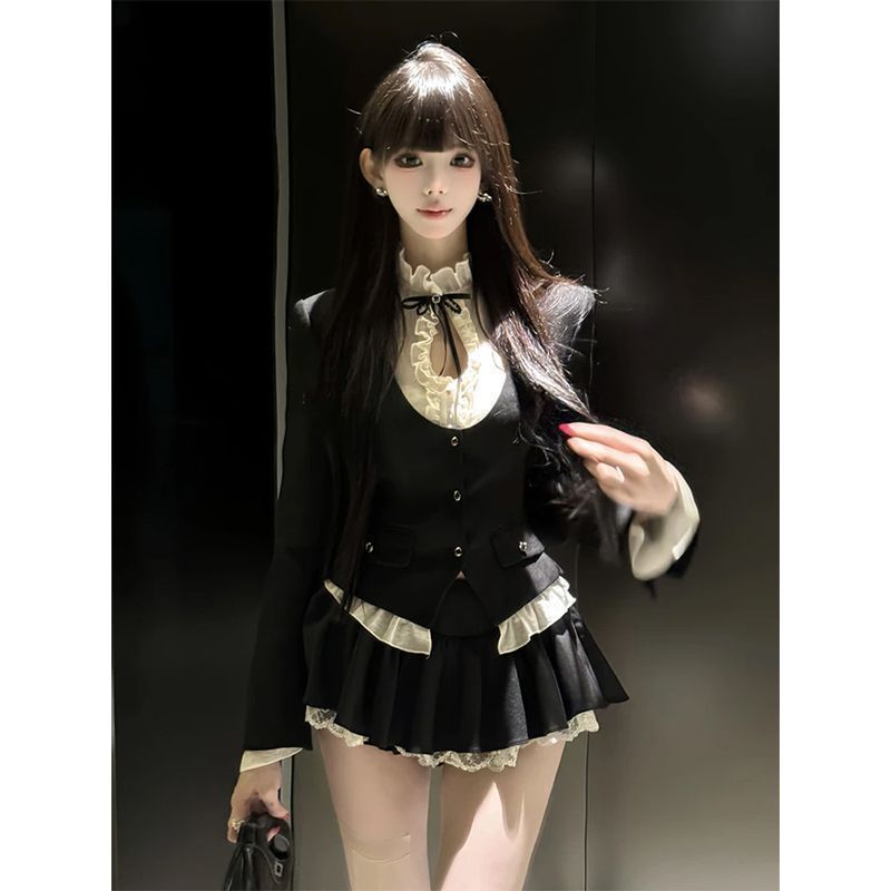 Korean-style Simple And Elegant Blazer, Shirt, Top, High-waisted Skirt, New Autumn Women's Three-piece Set_ecoleips.com