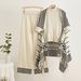 Women's 3-Piece Knit Set – Striped Vest, Fringe Cardigan & Wide Leg Pants, Soft Viscose, (Black, Khaki, Beige, Mustard, One Size)_ecoleips.com