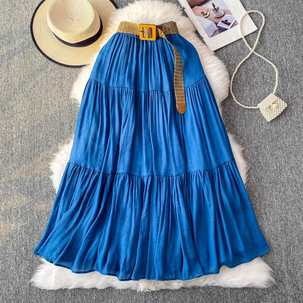 Women's High-Waisted A-Line Midi Skirt | Flowy Tiered Ruffle Hem Summer Skirt For Petite To Regular Sizes, Casual Elegance_ecoleips.com