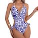 Elegant Floral One-Piece Swimsuit – Adjustable Straps & Backless Design (S-XXL, Blue & White / Black & White Rose)_ecoleips.com