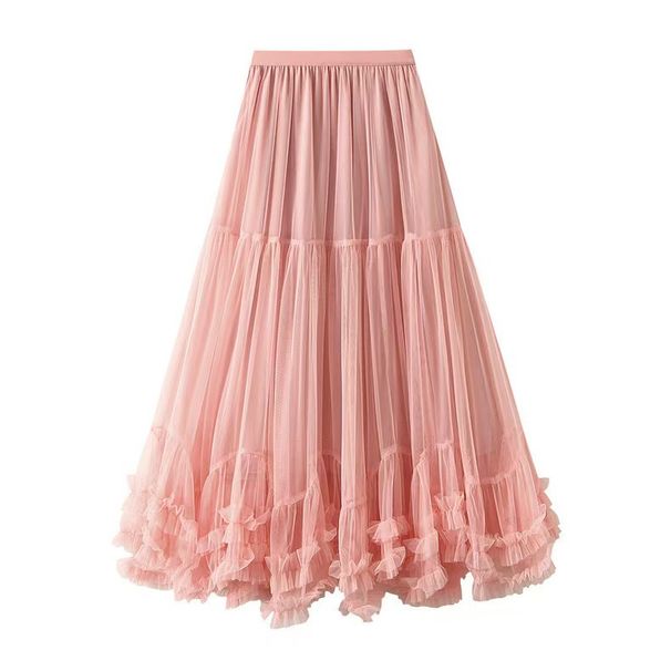 Swing Design Mesh Skirt New High Waist Slimming Puffy Skirt Drape Temperament_ecoleips.com