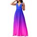 Women's Clothing plus size women's clothing 2024 new fashion V neck sexy high waist gradient pleated long skirt dress_ecoleips.com