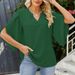 Summer Women's Fashion Solid-Color Blouse With Loose V-Neck And Chiffon Fabric_ecoleips.com