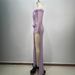 Women's Clothing V Neck One Shoulder Mid Waist Slit Flower Long Sleeved Slimming Evening Dress_ecoleips.com