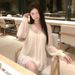 French-style Patchwork Long-sleeve Heavy-duty Pearl Sequin Ruched Backless Gentle Loose Chiffon Shirt With Ties, Pure_ecoleips.com