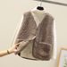 Women's Clothing Short Fleece Vest Winter Warm Faux Shearling Jacket Cozy Plush Sleeveless Coat With Pockets_ecoleips.com