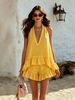 Women's Summer Vacation Style V-Neck Sleeveless Ruffled Top And Shorts Set Casual Elegant Partywear_ecoleips.com