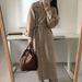 Coat Korean Version Simple Commuting Gentle Suit Collar Loose Tie Waist Mid-Length Woolen Jacket_ecoleips.com