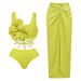 Women’s Clothing Solid Color Split Swimsuit Women Sexy High Waist Strap Bikini Three Piece Set New Bikini_ecoleips.com