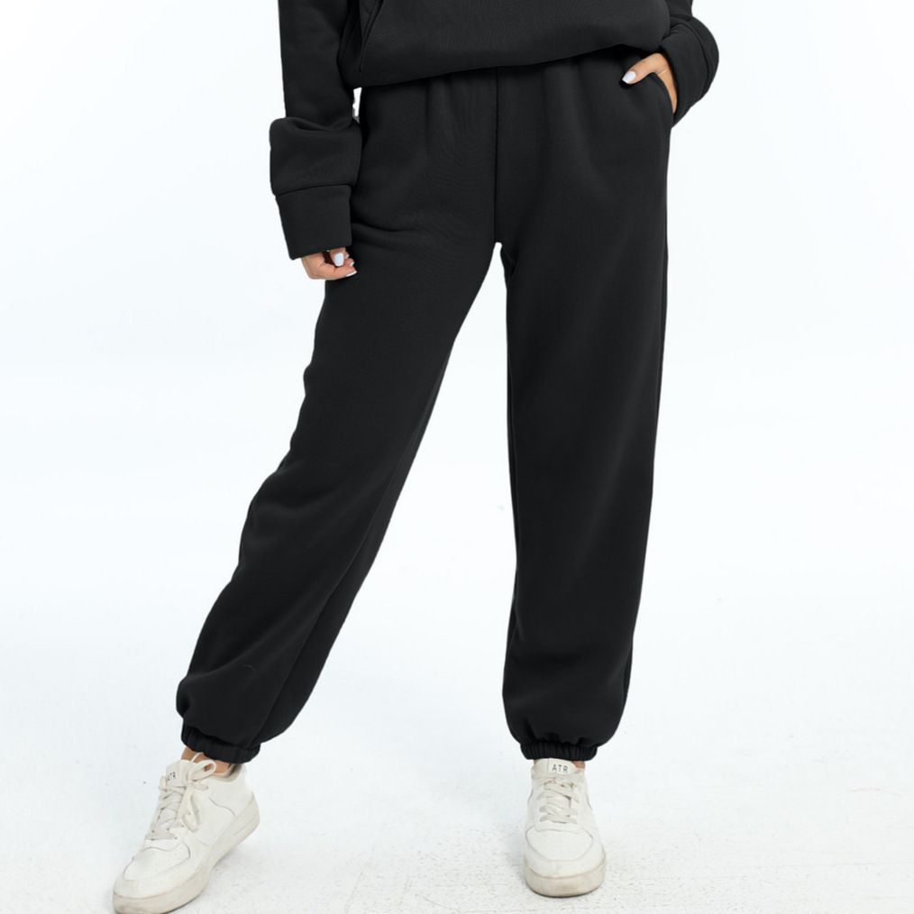 Women's High Waist Fleece Joggers Winter Athletic Cuffed Sweatpants Soft Thermal Lounge Pants with Functional Side Pockets_ecoleips.com