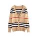 Classic V-Neck Cashmere-Like Cardigan Women’s Striped Knit Coatigan – Mid-Length Wrinkle-Resistant Wrap For Office & Café Chic_ecoleips.com