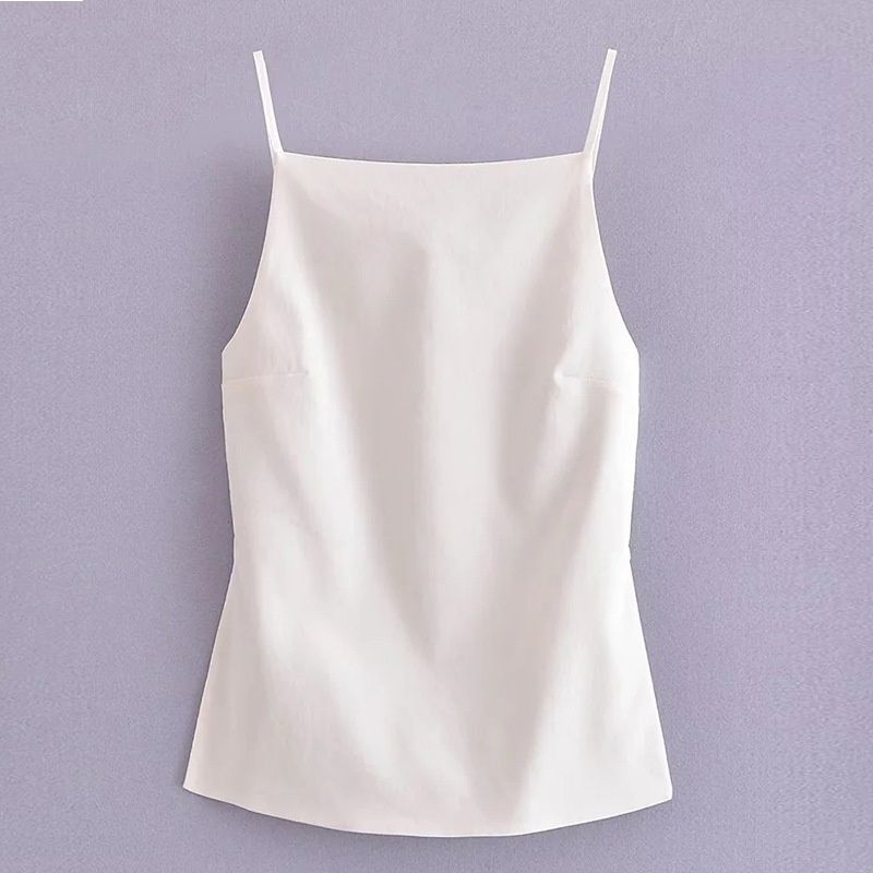 Women's Foreign Trade Blended Fabric Sexy Backless Top With High-end Matching Color Ties, Hot-selling Item On_ecoleips.com